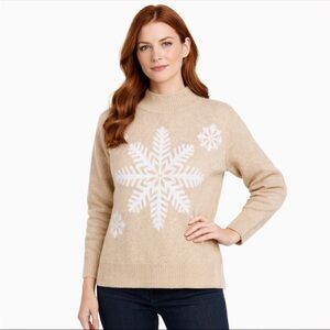 NWT Loft Snowflake Sweater Women XL Beige Mock Neck Winter Ski Apres Cozy Casual